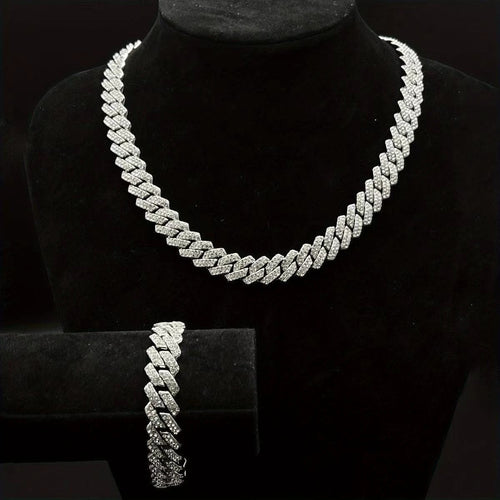 14mm Diamond-Encrusted Rhombus Necklace For Men