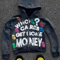 Trendy Letter Pattern Loose Casual And Comfortable Hooded Zipper Vintage Sweater
