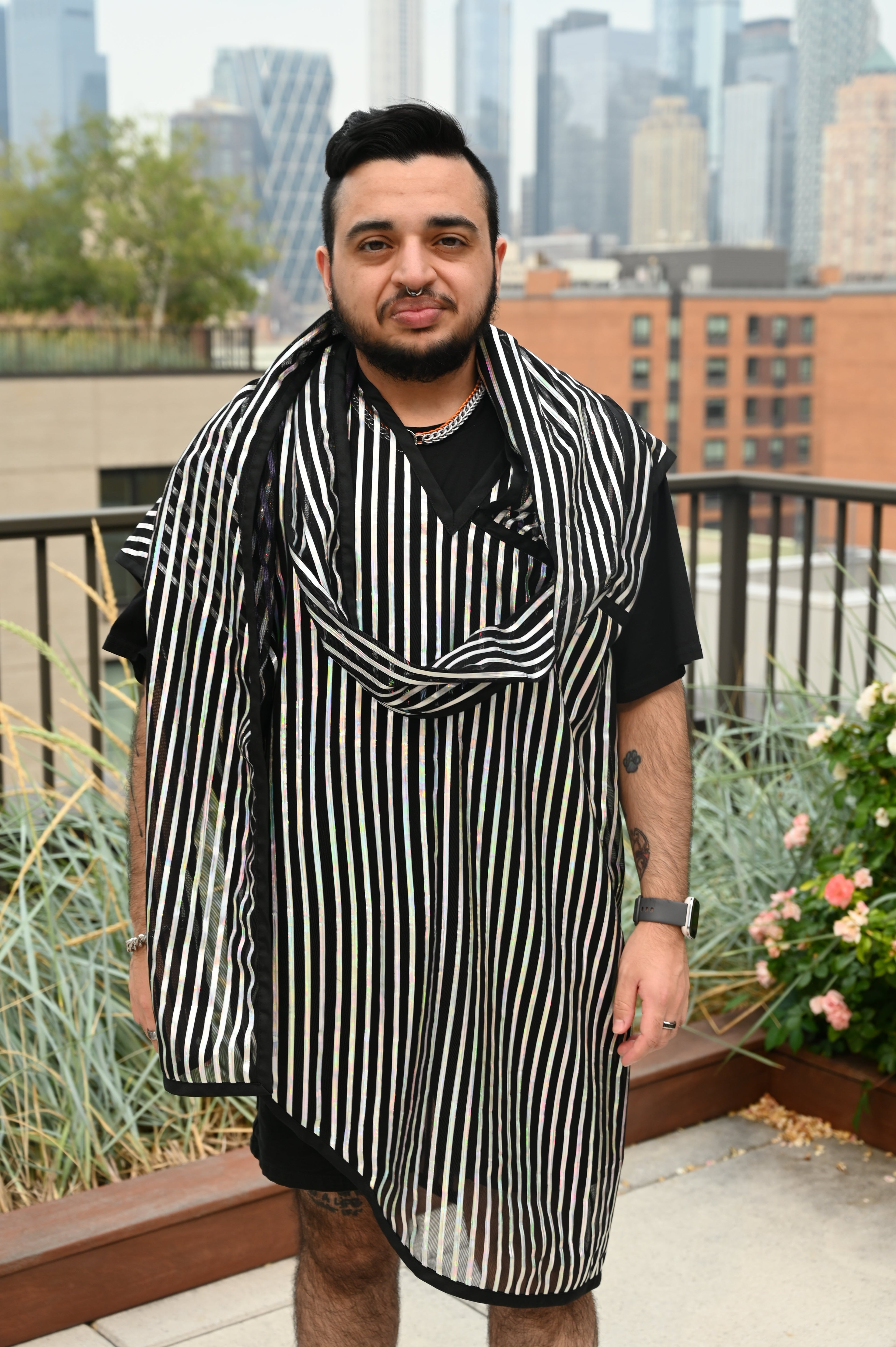 Translucent Striped Scarf Unisex Reversible Top