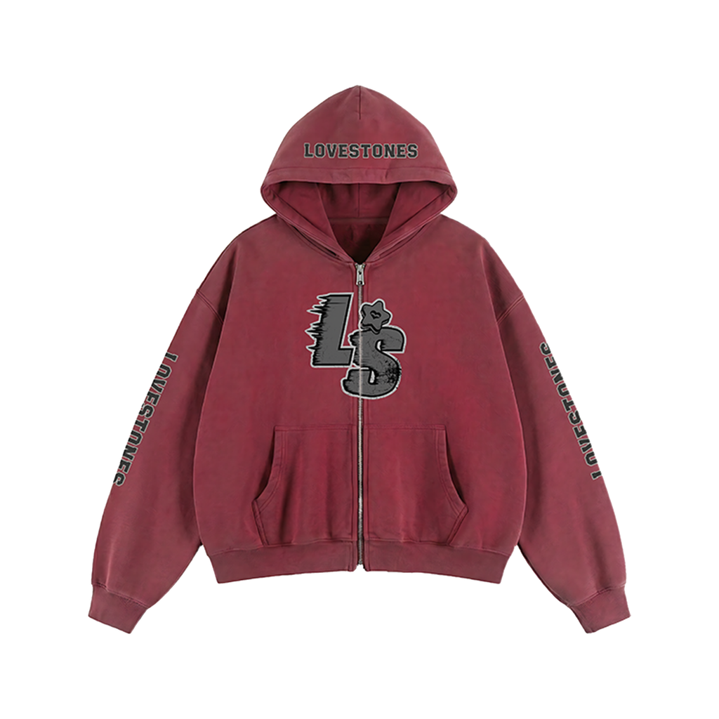 Double Heart LS Jacket - Burgundy & Grey