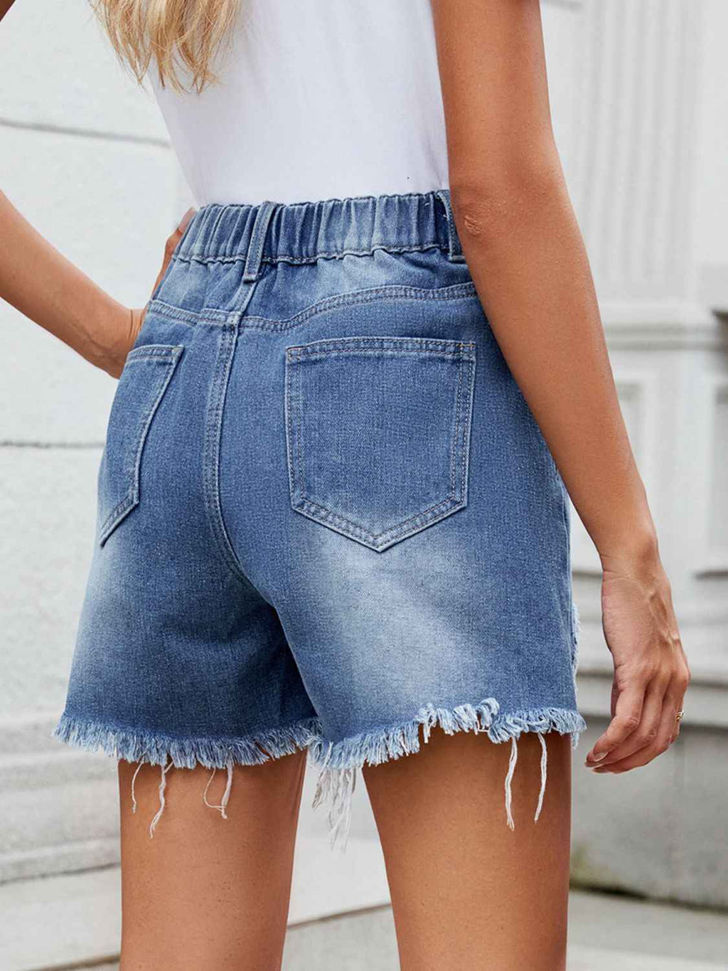 Distressed Denim Shorts with Raw Hem