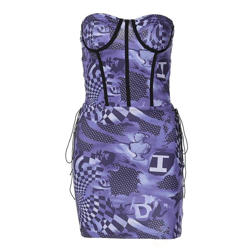 Sleeveless Corset  Top Drawstring High Waist Skirt