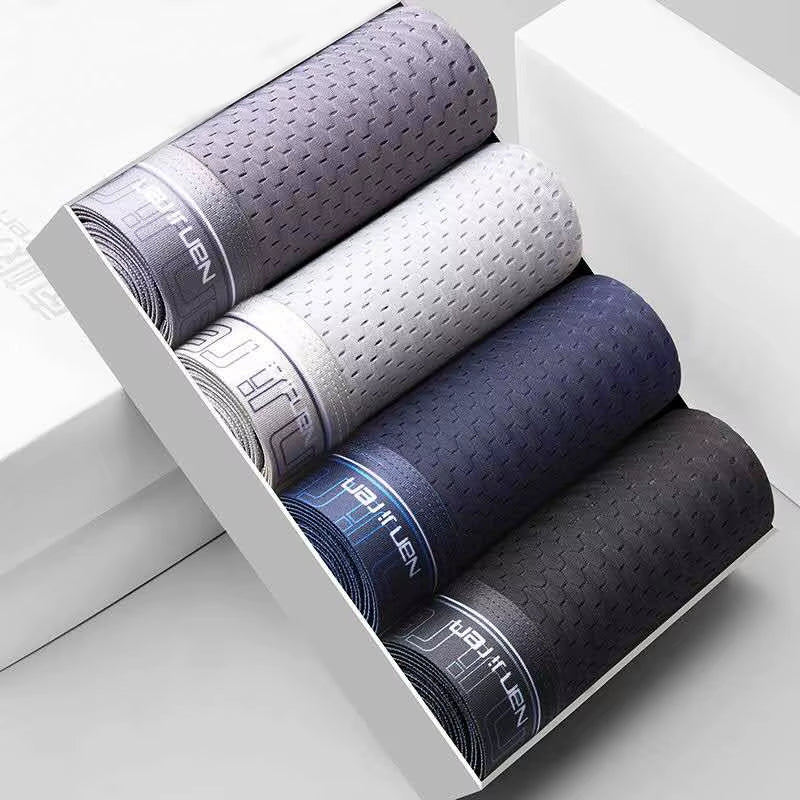 4Pcs Men'S Boxer Shorts Ice Silk Underwear plus Size Underpants Cool Breathable Sexy Slim Panties Mesh Lingerie Wholesale Lots