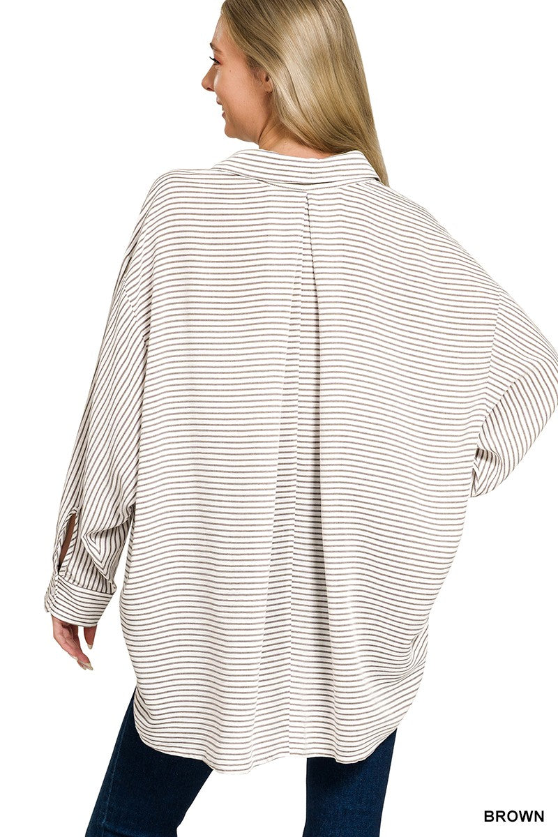 Woven Stripe Button Down Shirt – Classic Long Sleeve Casual Top