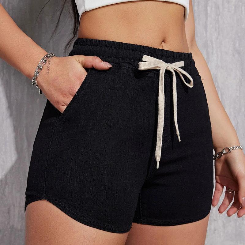 Plus Size A- Line Drawstring Denim Shorts For Women