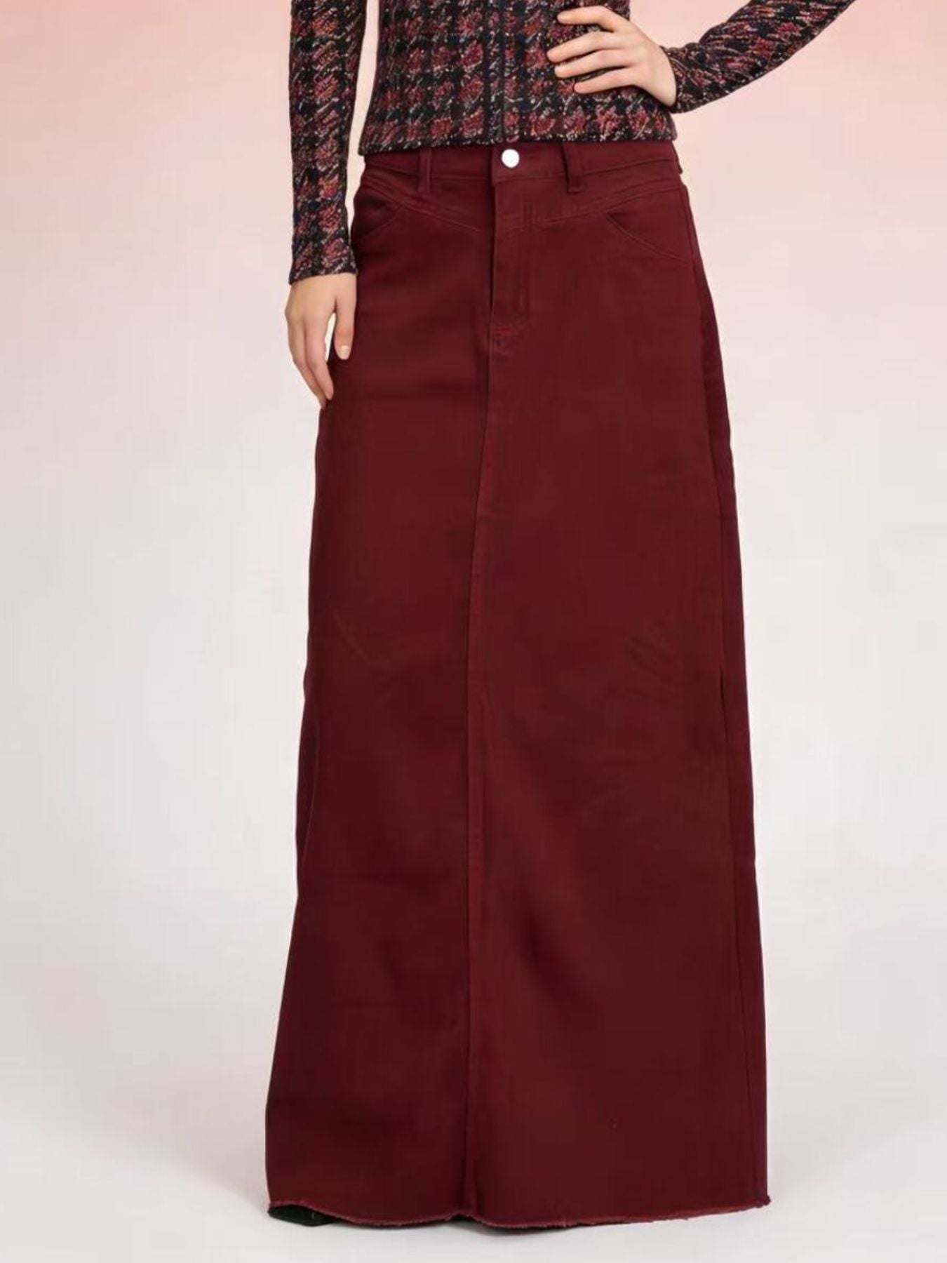 Raw Hem Maxi Denim Skirt