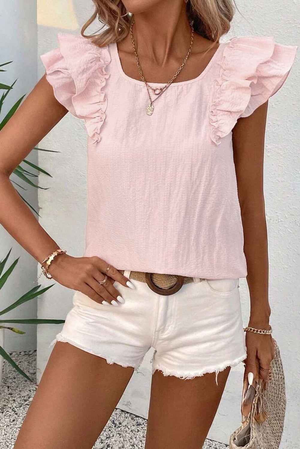 Gossamer Pink Ruffle Sleeve Blouse