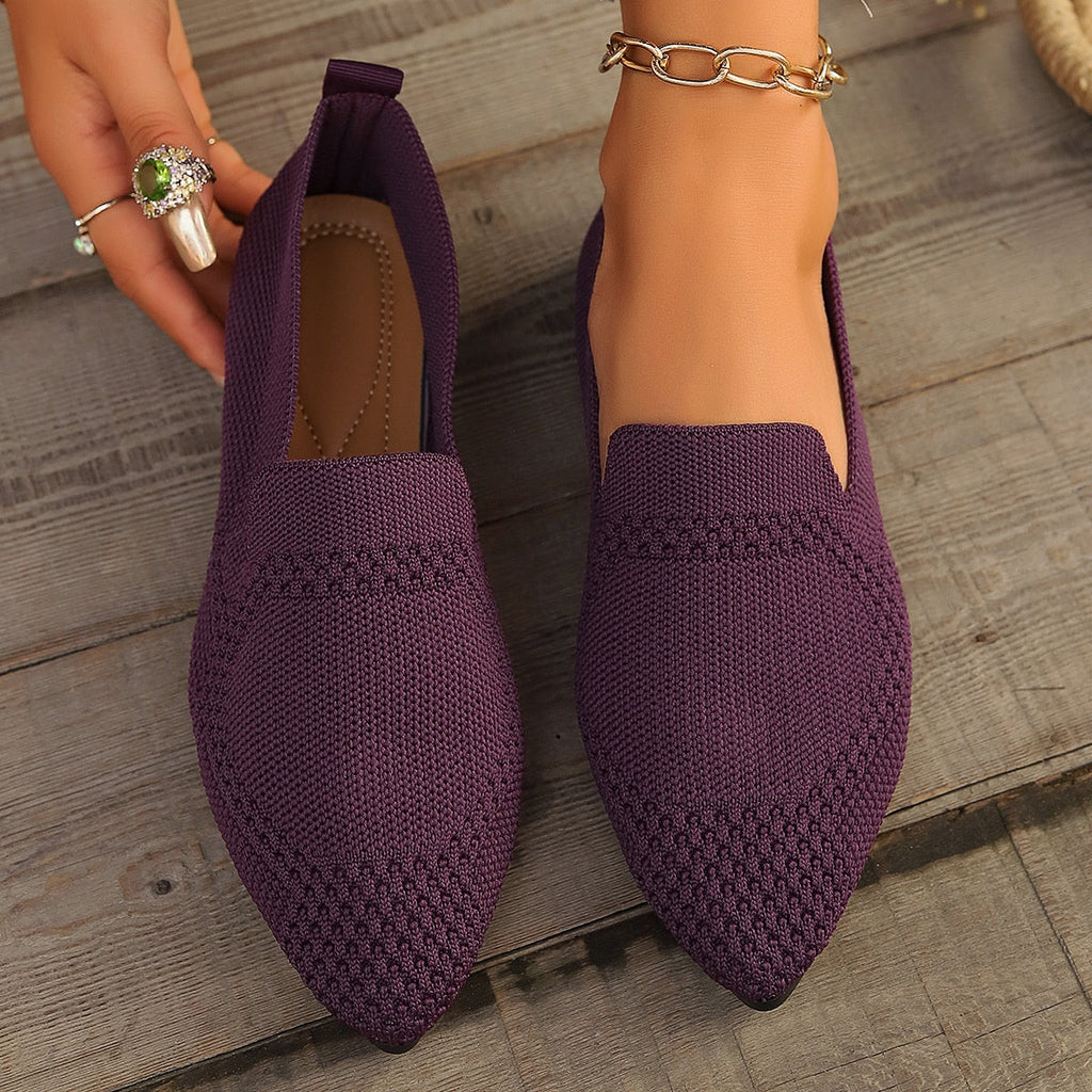Women's Black Pointed-Toe Mesh Slip-On Flats Breathable Shoes