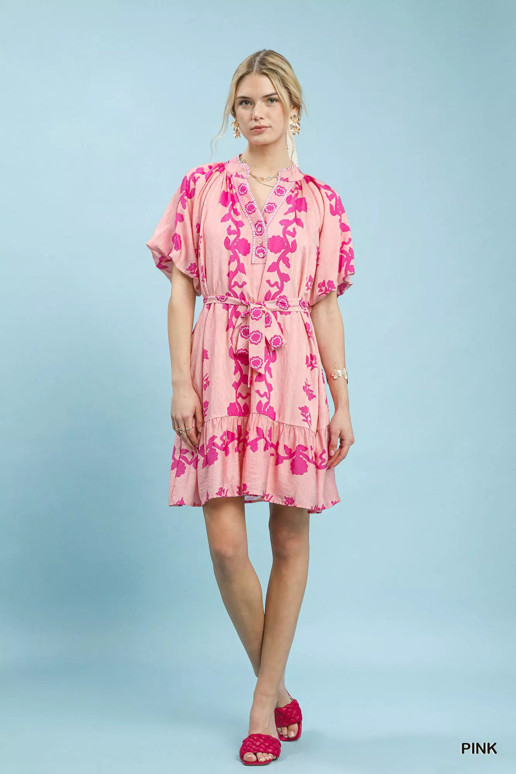 Women's Floral Boho Mini Dress with Tie-Waist