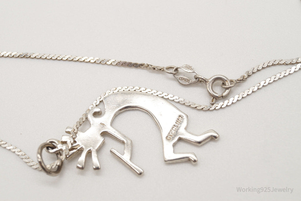 Vintage Native America Dancing Kokopelli Sterling Silver Necklace
