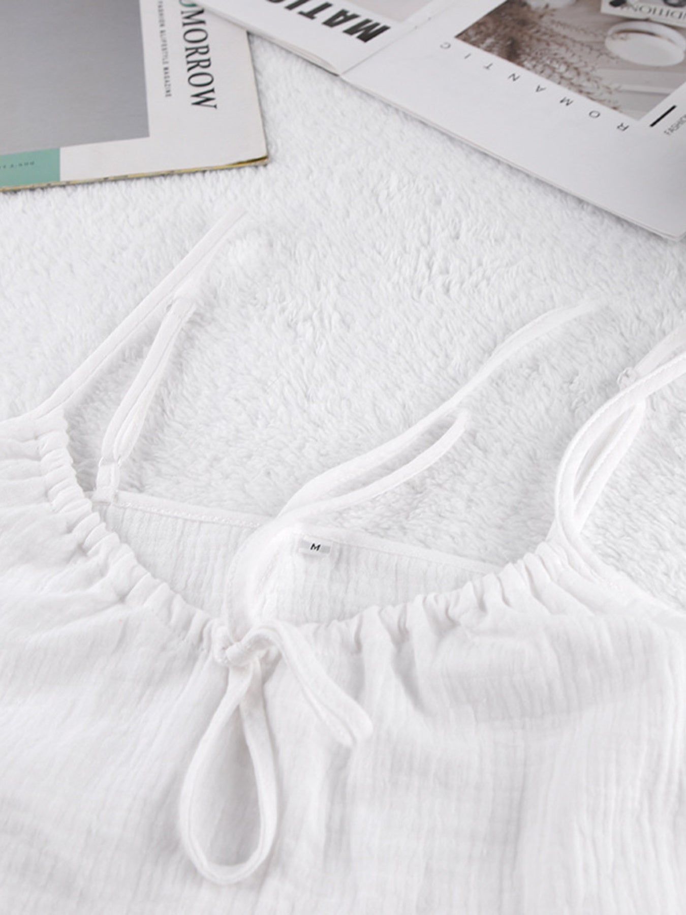 White Tie Front Relaxed Cami and Shorts Two-Piece Set