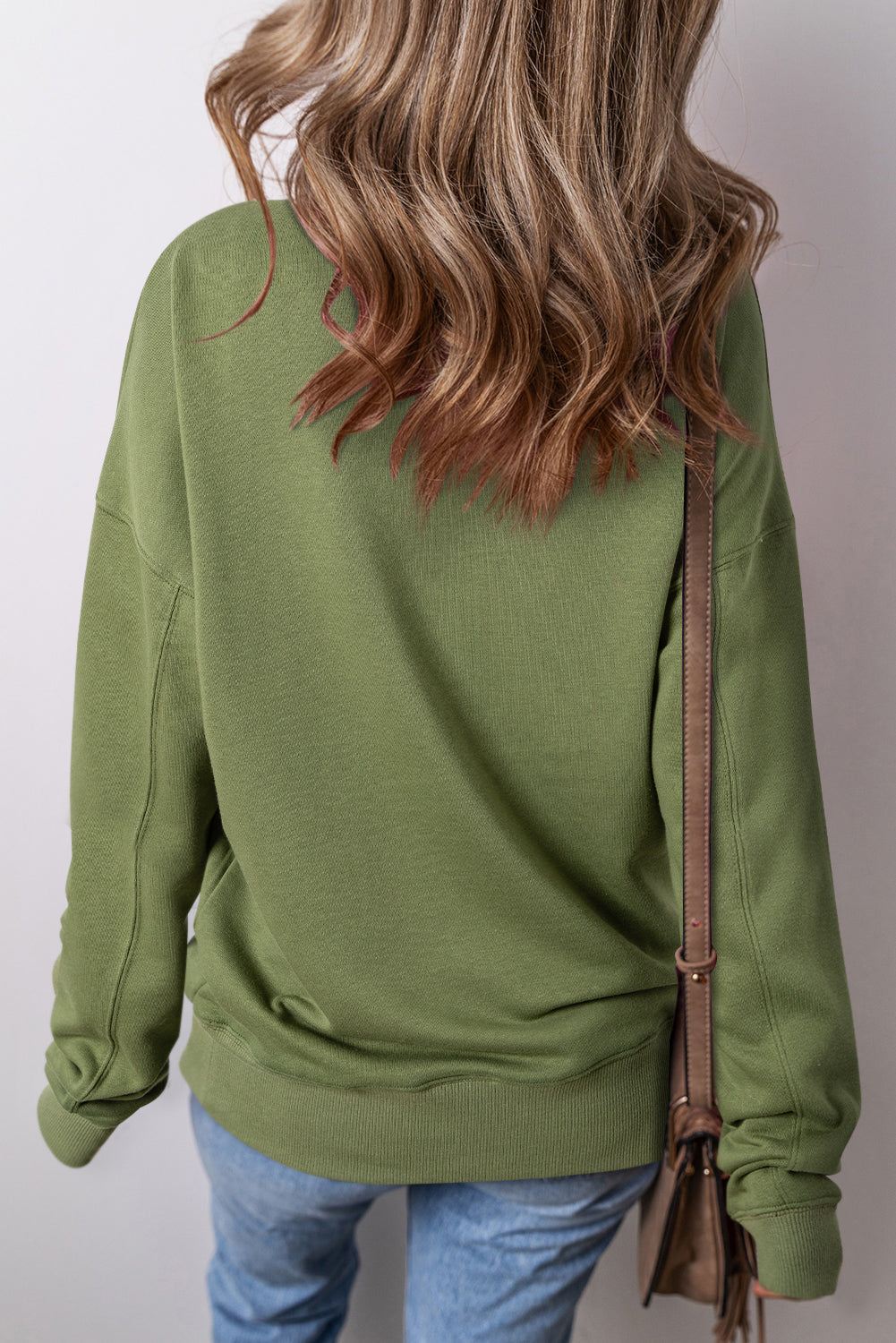 Drop Shoulder Women's Sweatshirt - Crisscross Stitching with Pockets