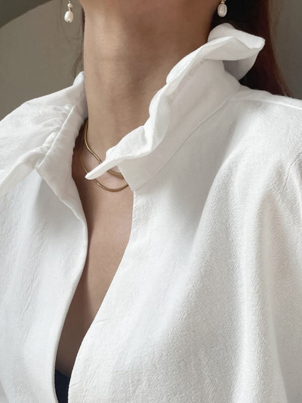 White Notched Flounce Sleeve Blouse