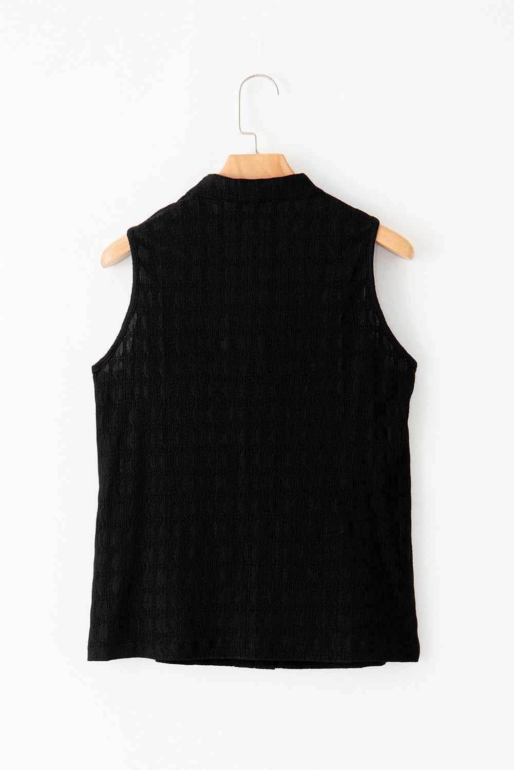 Sleeveless Top - Textured Split V Neck Women's Blouse