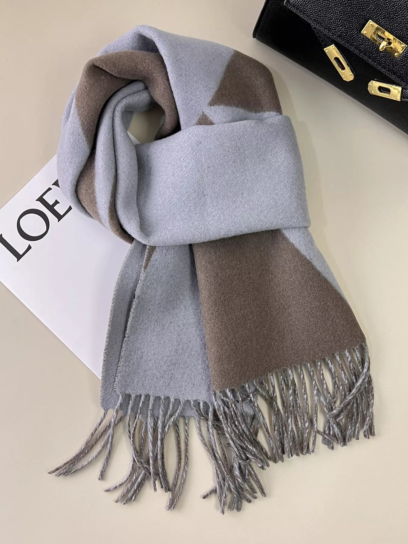 Wool Fringe Color Block Scarf Soft Warm Winter Accessory