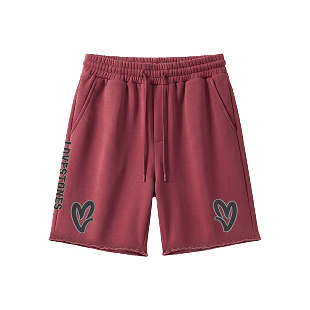 Double Heart LS Shorts - Burgundy & Grey