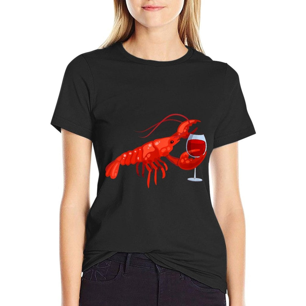 Womens Lobster Wine Drinking Funny Beach Cruise  Moisture-wicking T-Shirt