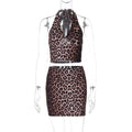 Leopard Print Printed Sexy Hanging Collar Vest Sheath Skirt Suit