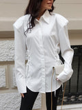White Side Lace Up Button Up Shirt