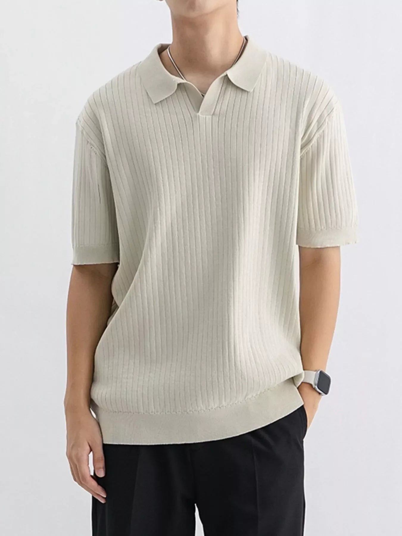 Men's Plus Size Ribbed Knit Short Sleeve Polo