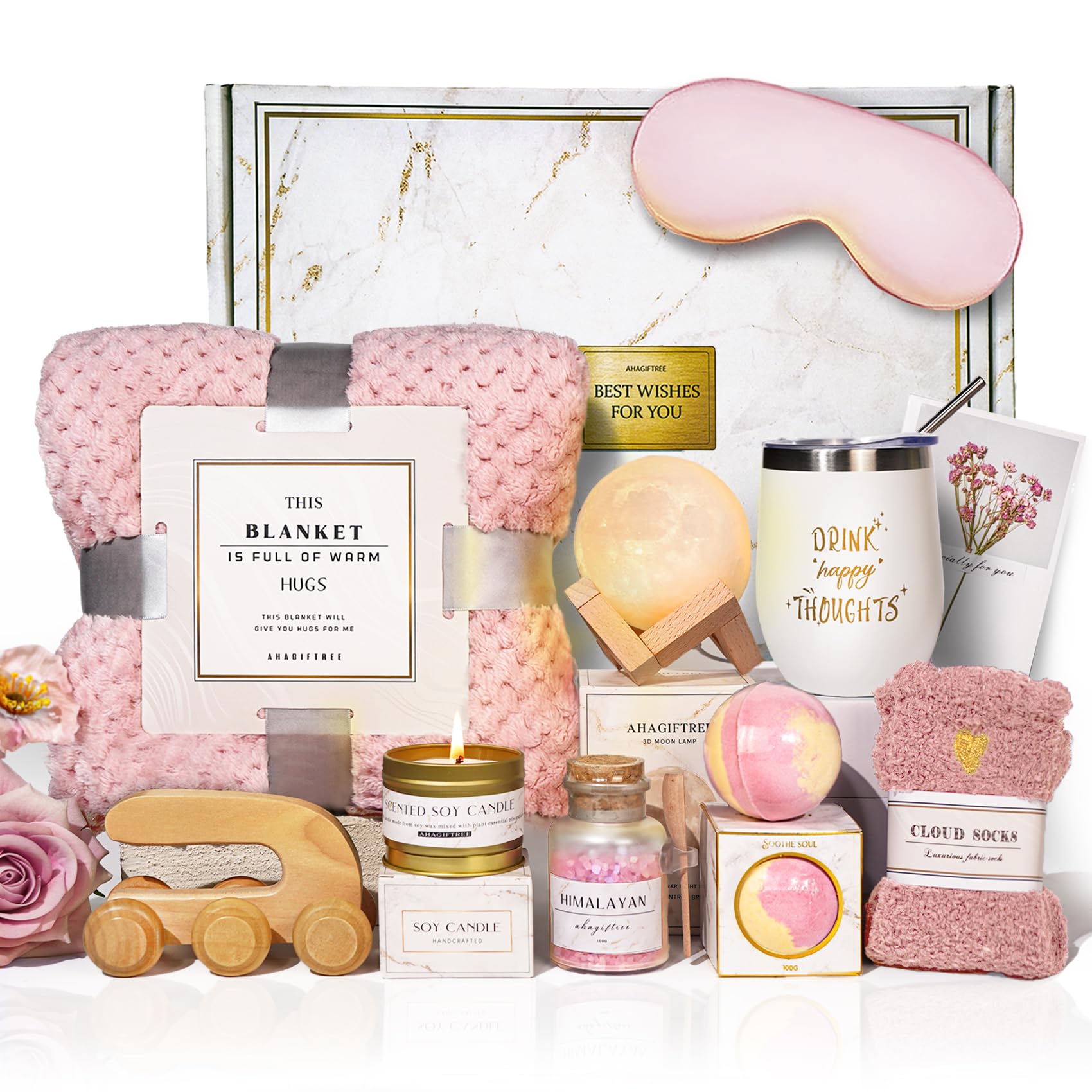 AHAGIFTREE Gift Baskets for Women,11PC Care Package with Moon Lamp,Grief,Get Well Soon After Surgery,Birthday,Think of You,Thank You,Sympathy
