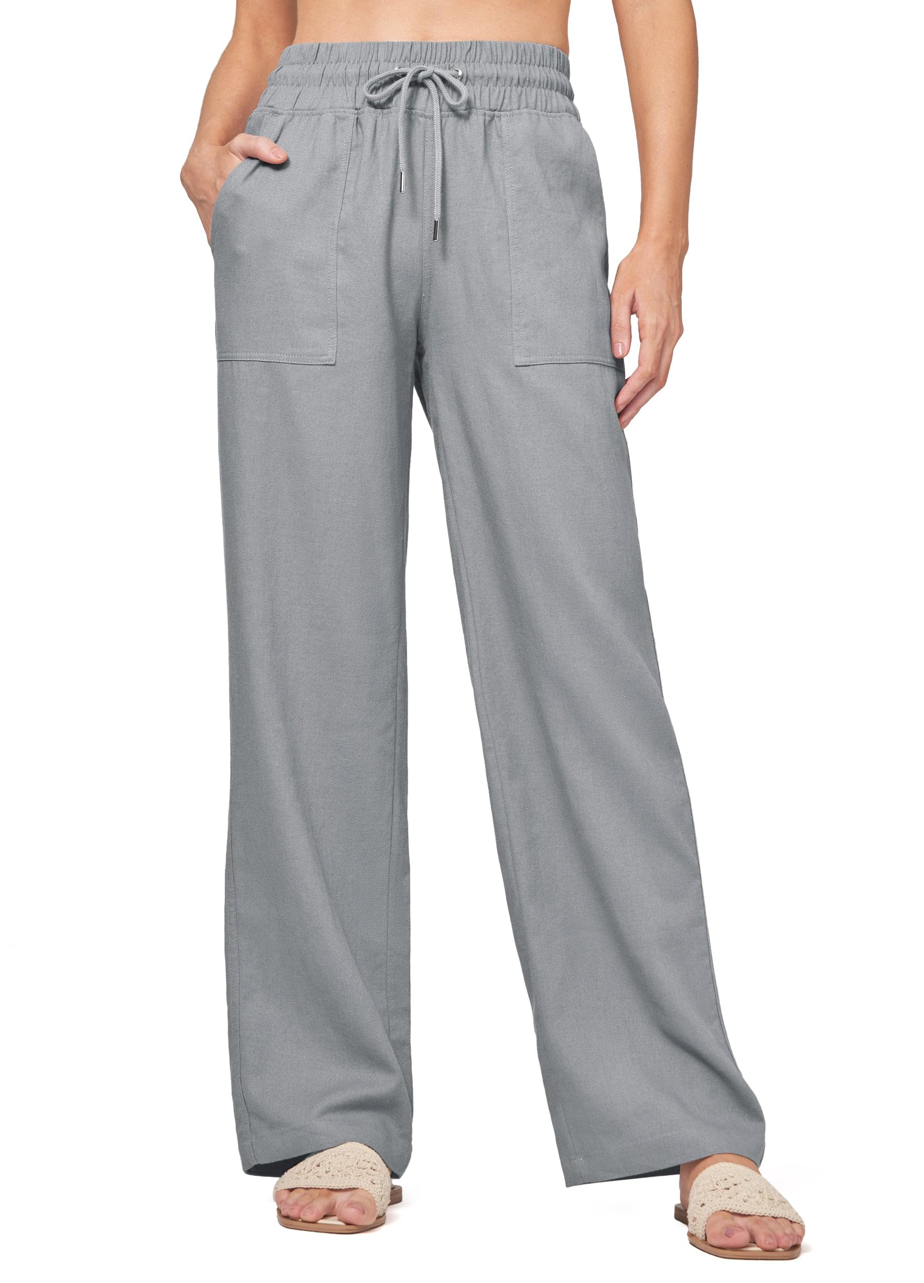Willit Women Linen Pants Wide Leg Casual Palazzo Pants Cotton Linen Lounge Beach Summer Pants with Pockets 29"/31"/ 33"