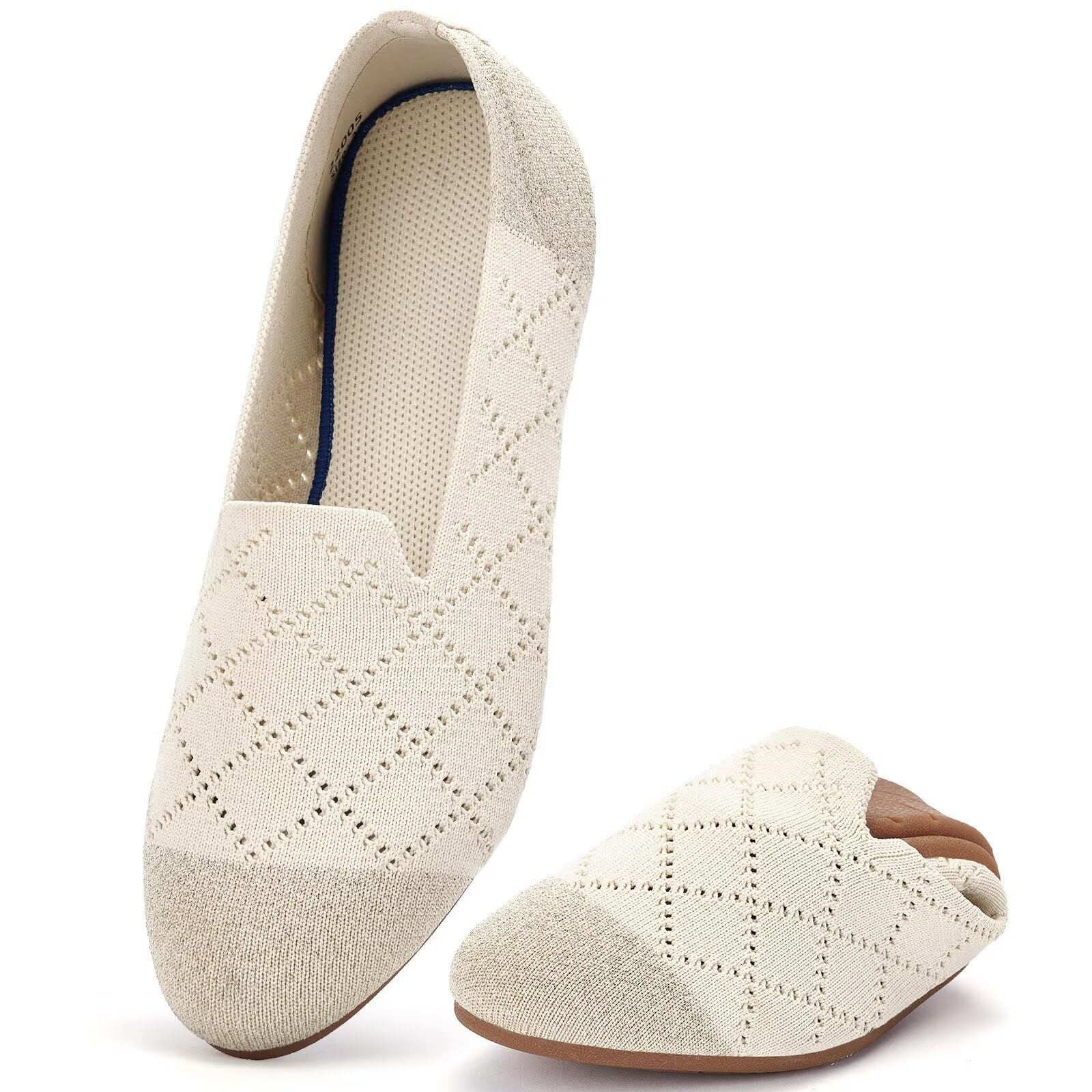 poemlady Women’s Ballet Flat Shoes Dress Shoes Knit Round Toe Slip On Ballerina Walking Flats Shoes for Woman Low Wedge Casual