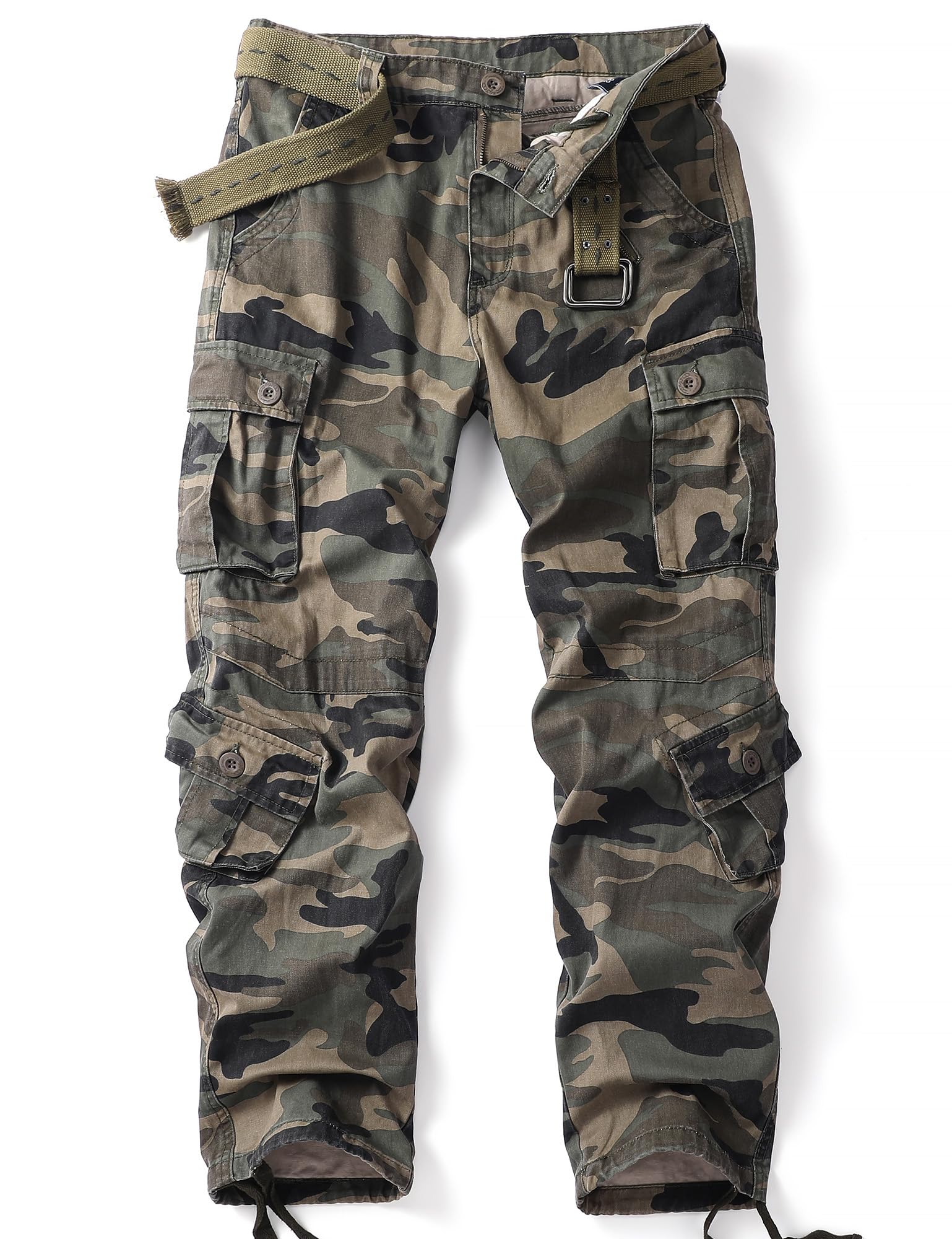 AKHIKING Men's Camo Cargo Work Pants Cotton Tactical Ripstop Casual Combat Pants with 8 Pockets