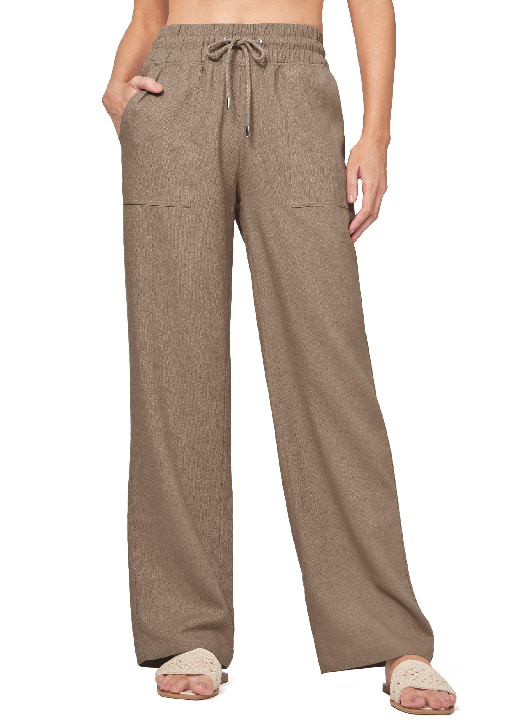 Willit Women Linen Pants Wide Leg Casual Palazzo Pants Cotton Linen Lounge Beach Summer Pants with Pockets 29"/31"/ 33"