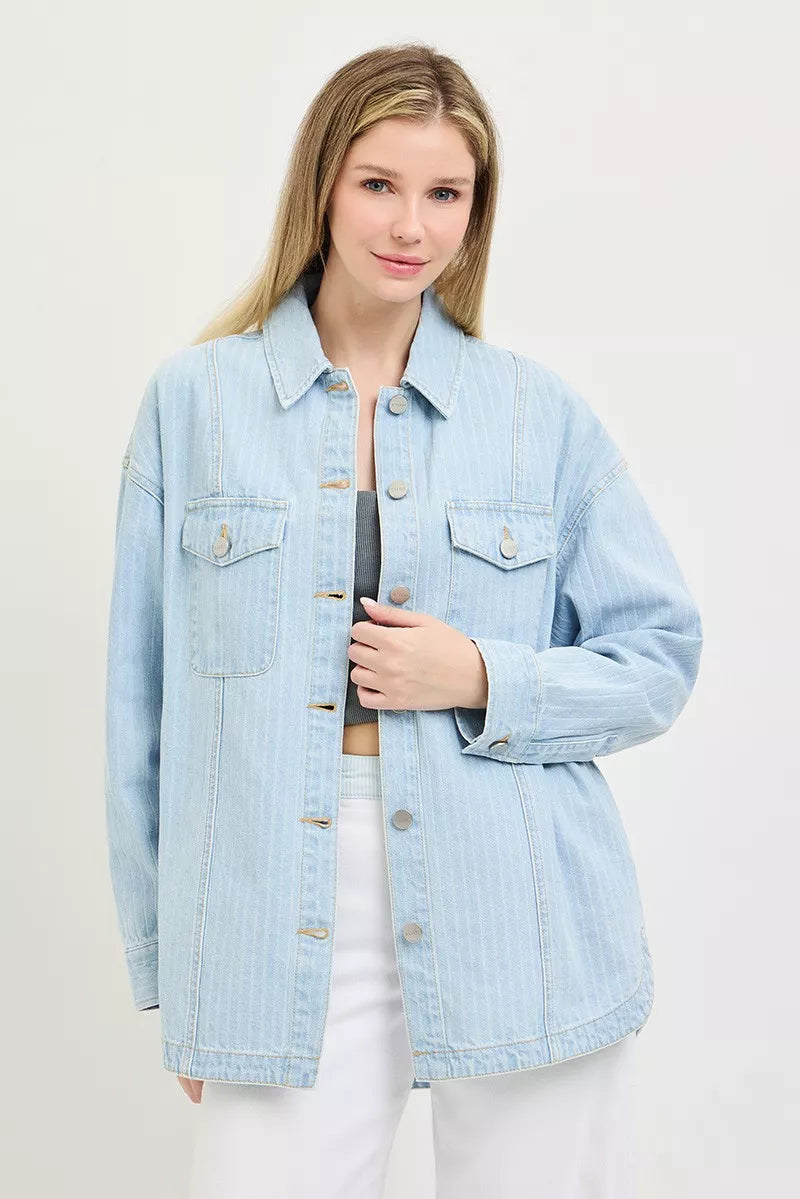 RISEN Oversized Stripe Denim Shacket