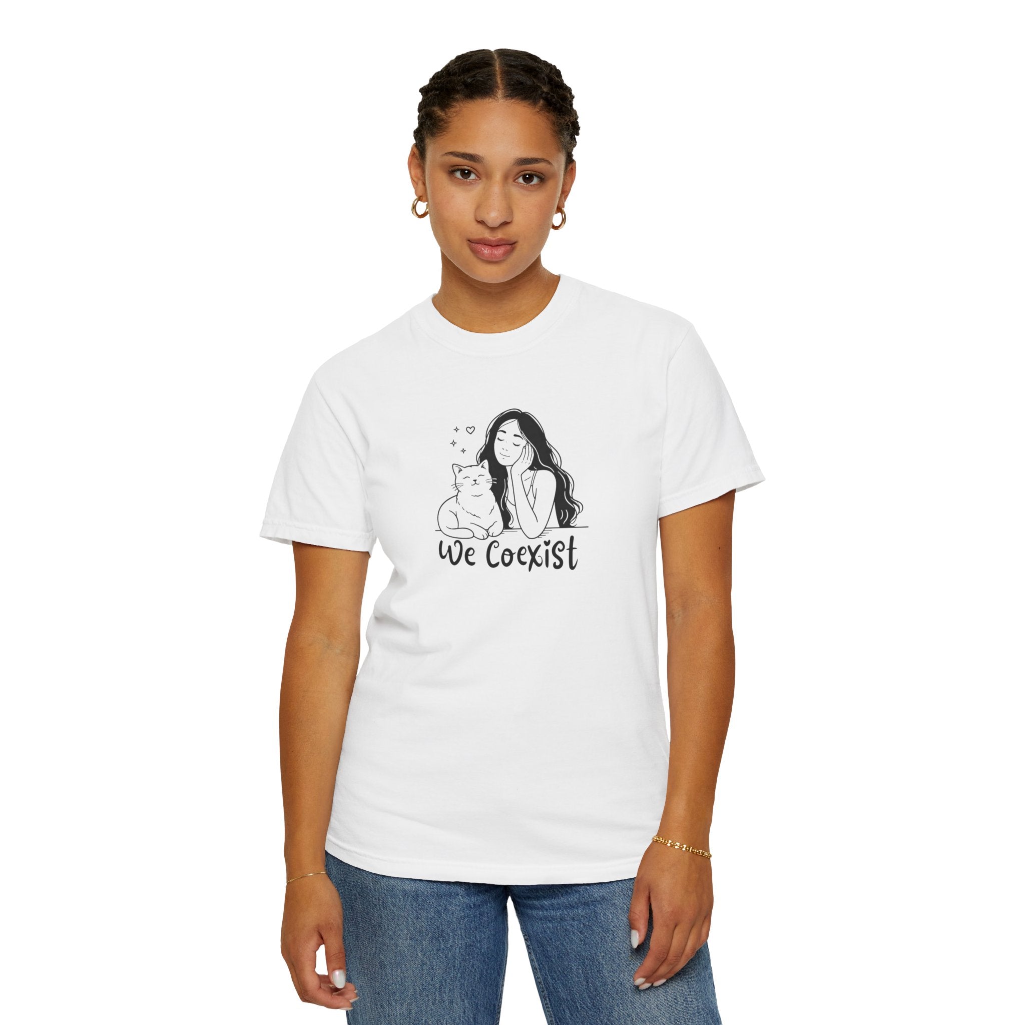 We Coexist T-Shirt – Minimalist Cat Lover Graphic Tee