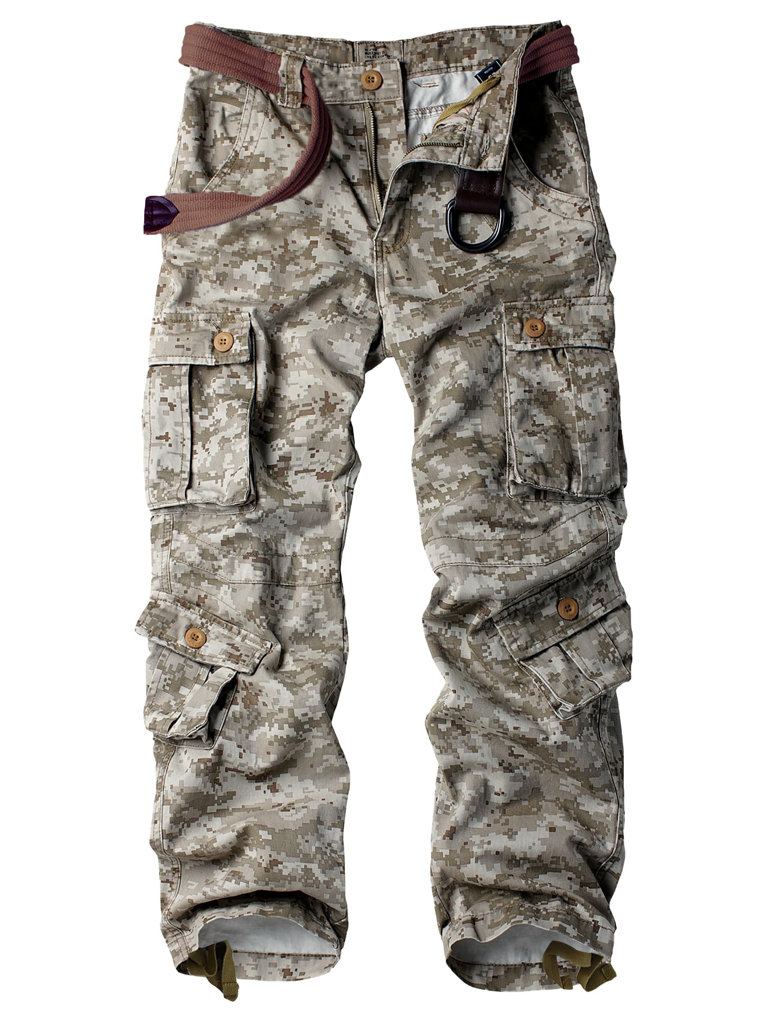 AKHIKING Men's Camo Cargo Work Pants Cotton Tactical Ripstop Casual Combat Pants with 8 Pockets