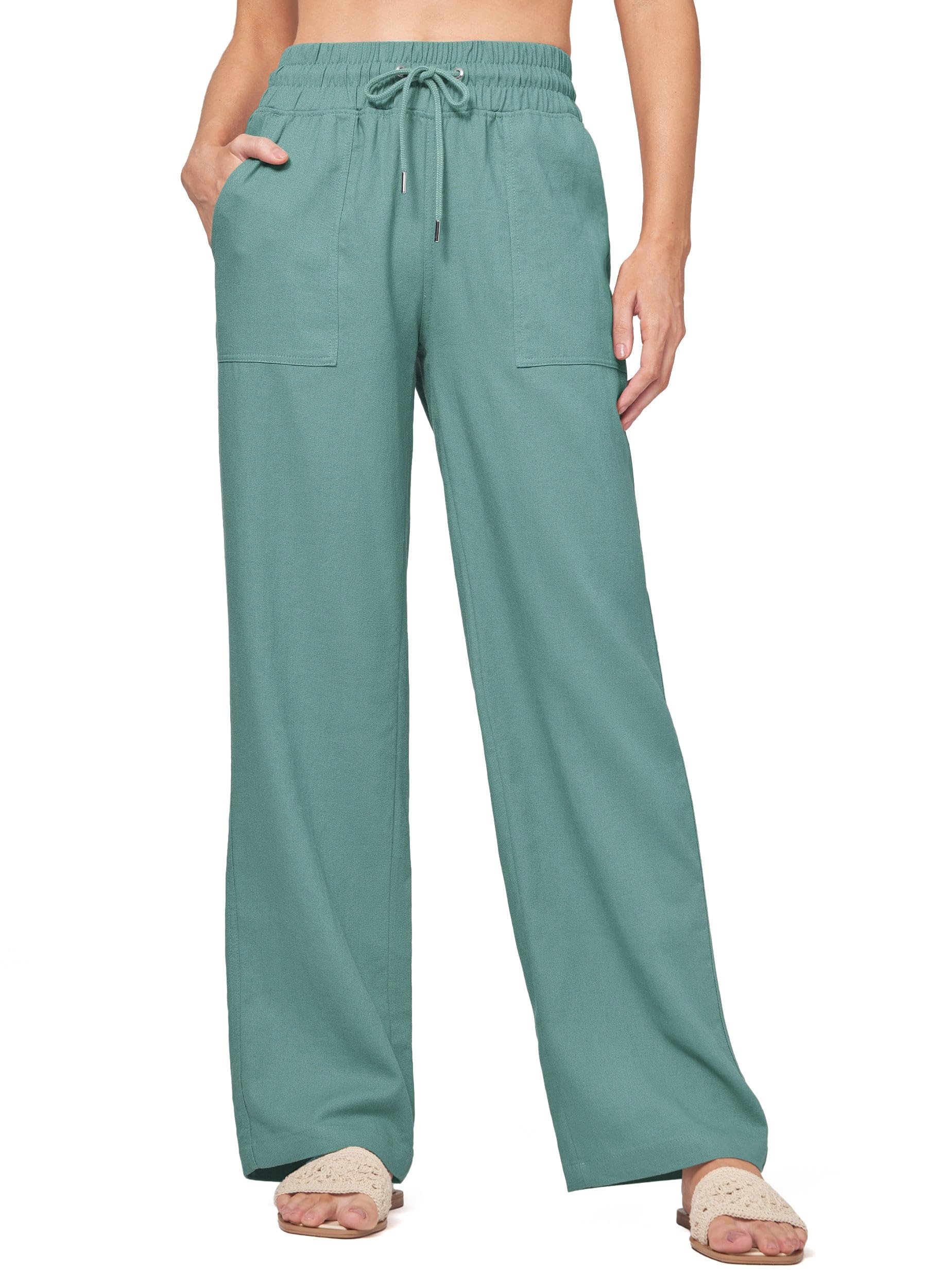 Willit Women Linen Pants Wide Leg Casual Palazzo Pants Cotton Linen Lounge Beach Summer Pants with Pockets 29"/31"/ 33"