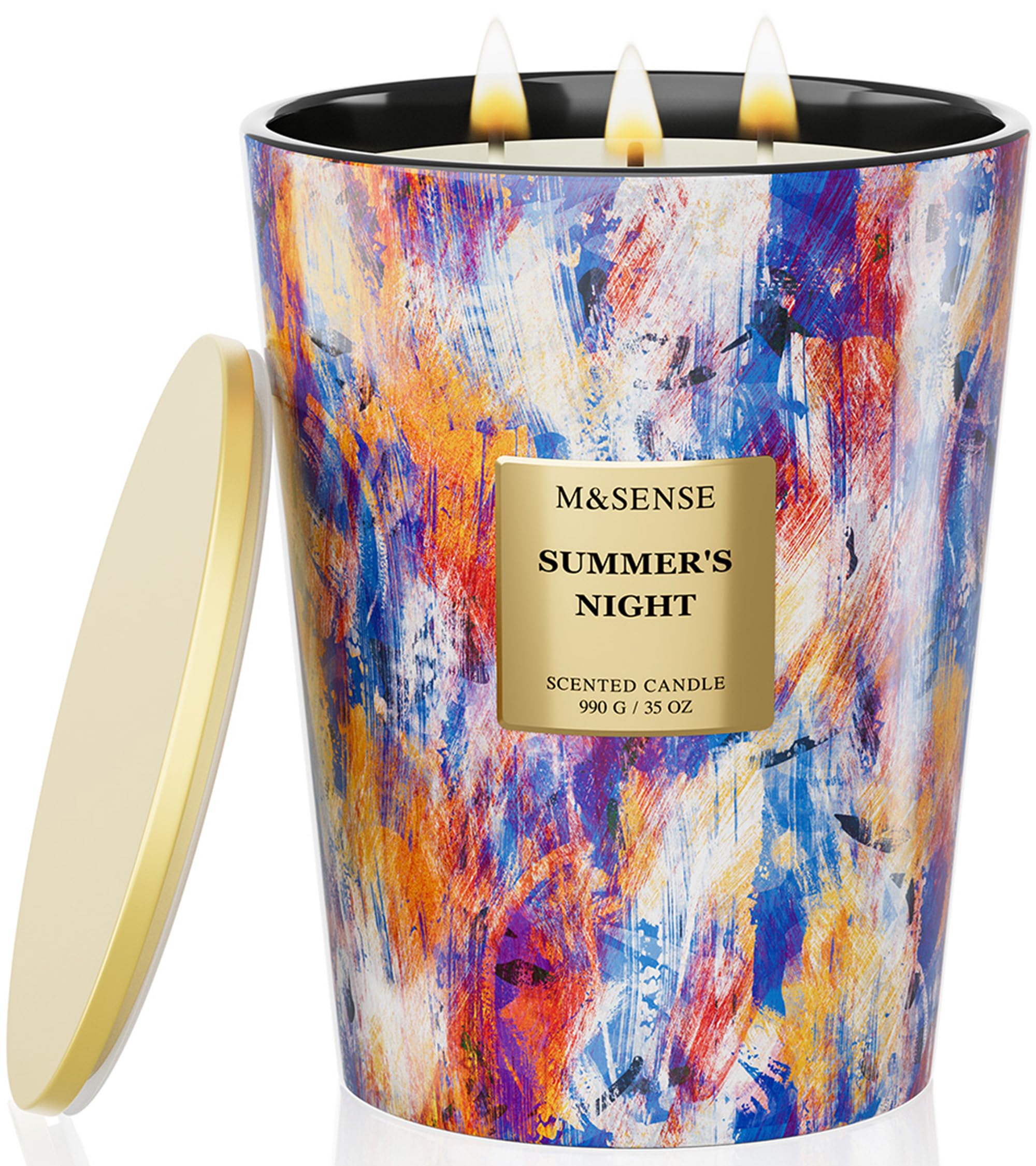M&SENSE Summer Night Scented Soy Large Candle, 3-Wick 35oz 150 Hours Non-Toxic, Calming Stress Relief Candles for Home Scented Decor, Housewarming Gift for Men & Women