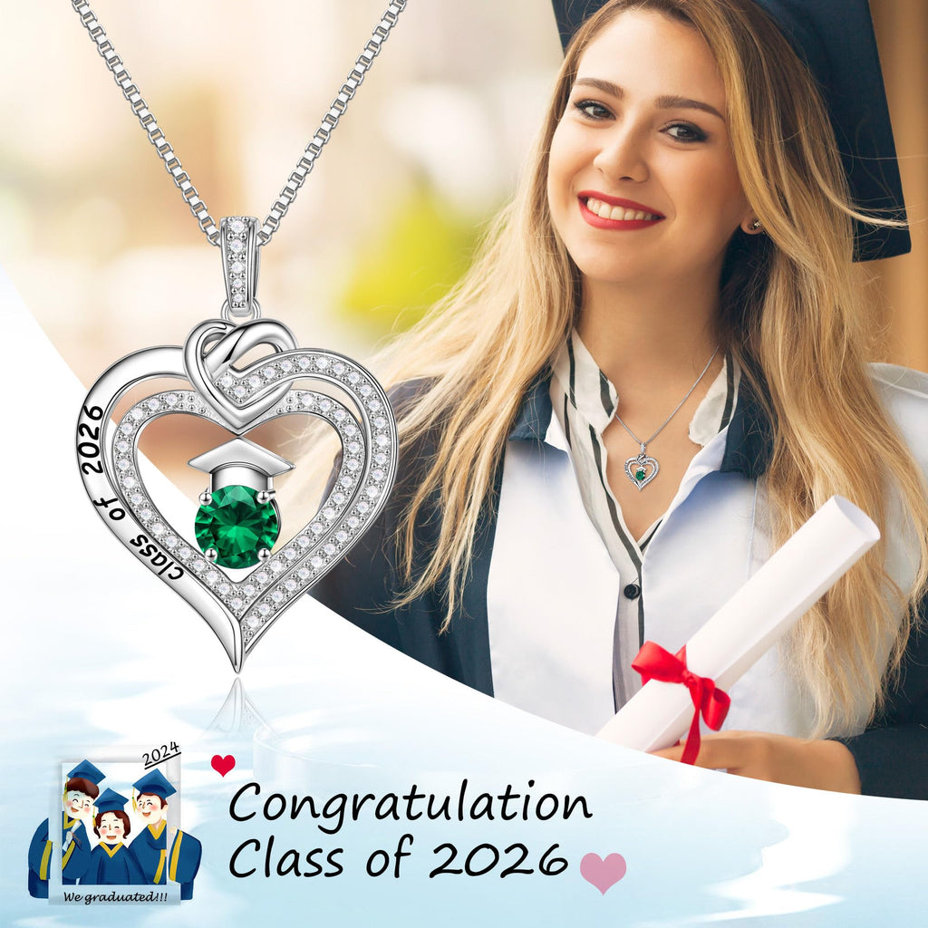 Turandoss Graduation Gifts for Her 2026, S925 Sterling Silver Birthstone Necklace Engraved Class of 2026 Inspirational Necklaces High School College Graduation Gifts for Women