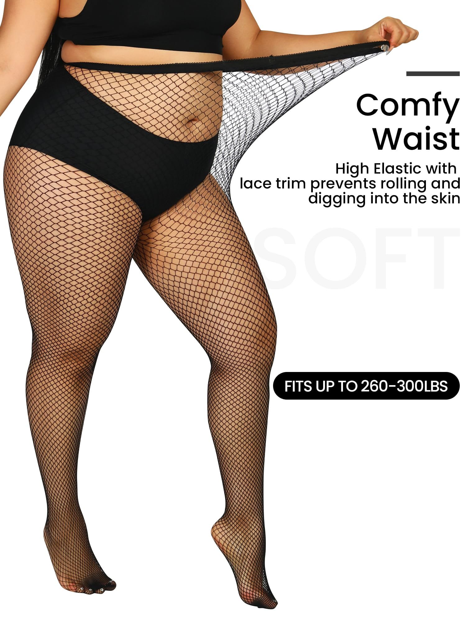 ANNTXL Plus Size Fishnet Tights Mesh Stockings Woman's Pantyhose Hosiery High Waist-Medium Mesh