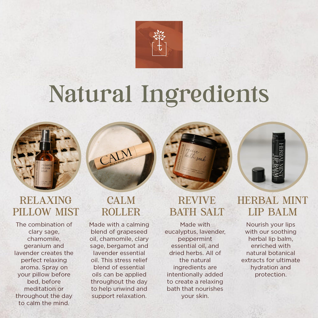 SOULISTIC ROOT Self-Care Set - Luxury Spa Bath Kit, Pillow Mist, Cooling Lip Balm, Tranquil Essential Oil Roller & Epsom Salt Bath Soak Pampering Package, Holistic Gifts for Him & Her