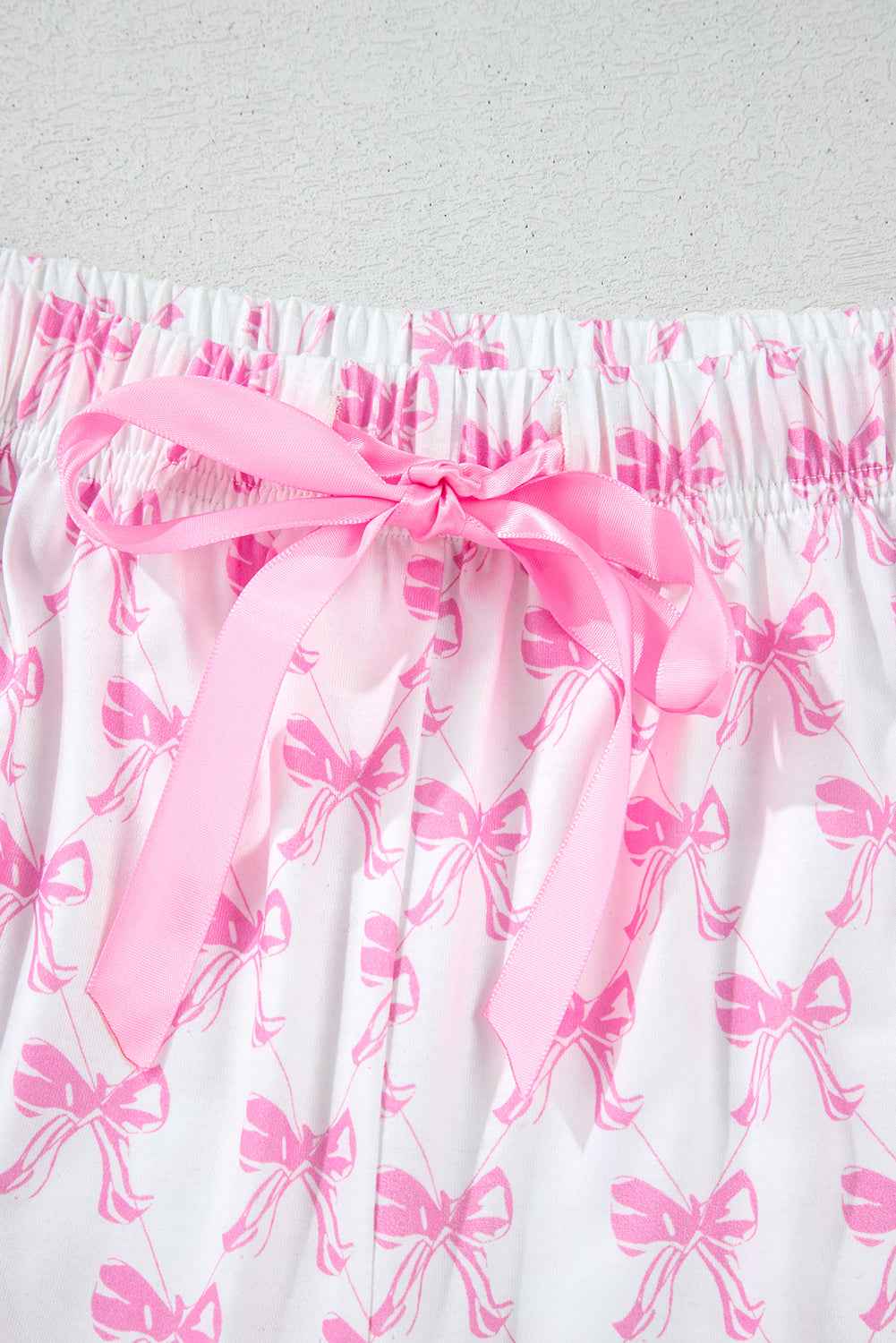 Pink Bowknot Print Ruffle Hem Pajamas