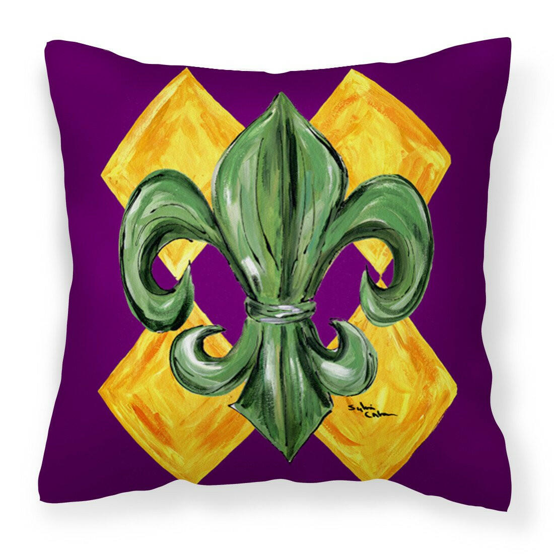 Mardi Gras Fleur de lis Purple Green and Gold Throw Pillow - 14x14 Decorative Pillow – Art for Your Home & Patio 8133PW1414