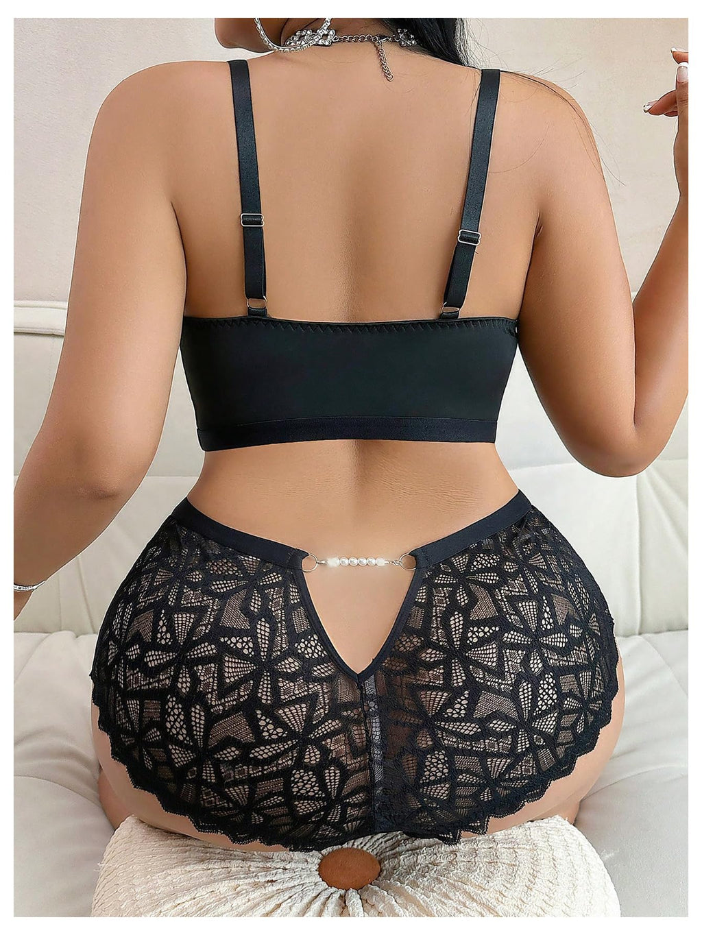 MakeMeChic Women's Plus Size Lingerie Sets Contrast Lace Cut Out Wireless Bra and Panty Set