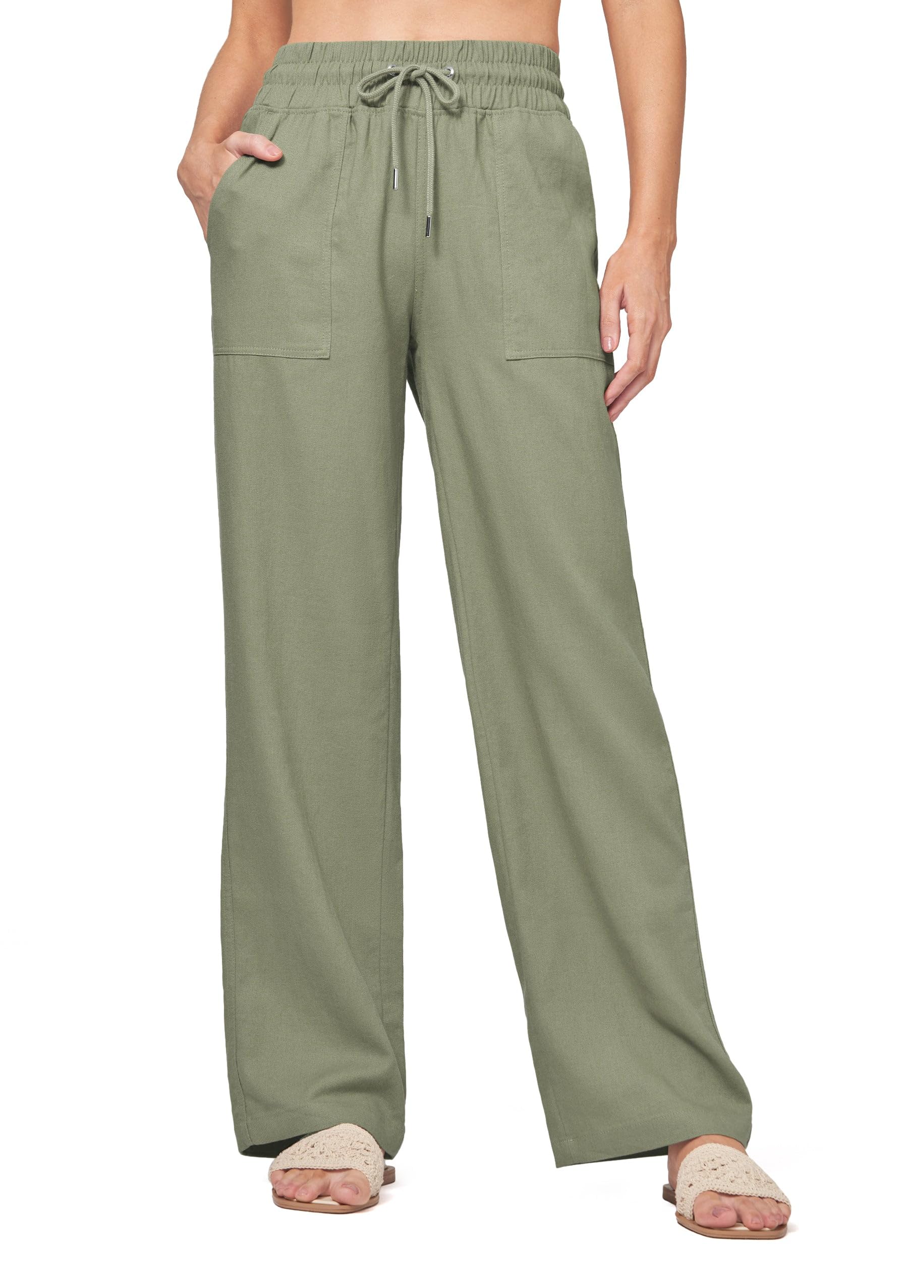 Willit Women Linen Pants Wide Leg Casual Palazzo Pants Cotton Linen Lounge Beach Summer Pants with Pockets 29"/31"/ 33"