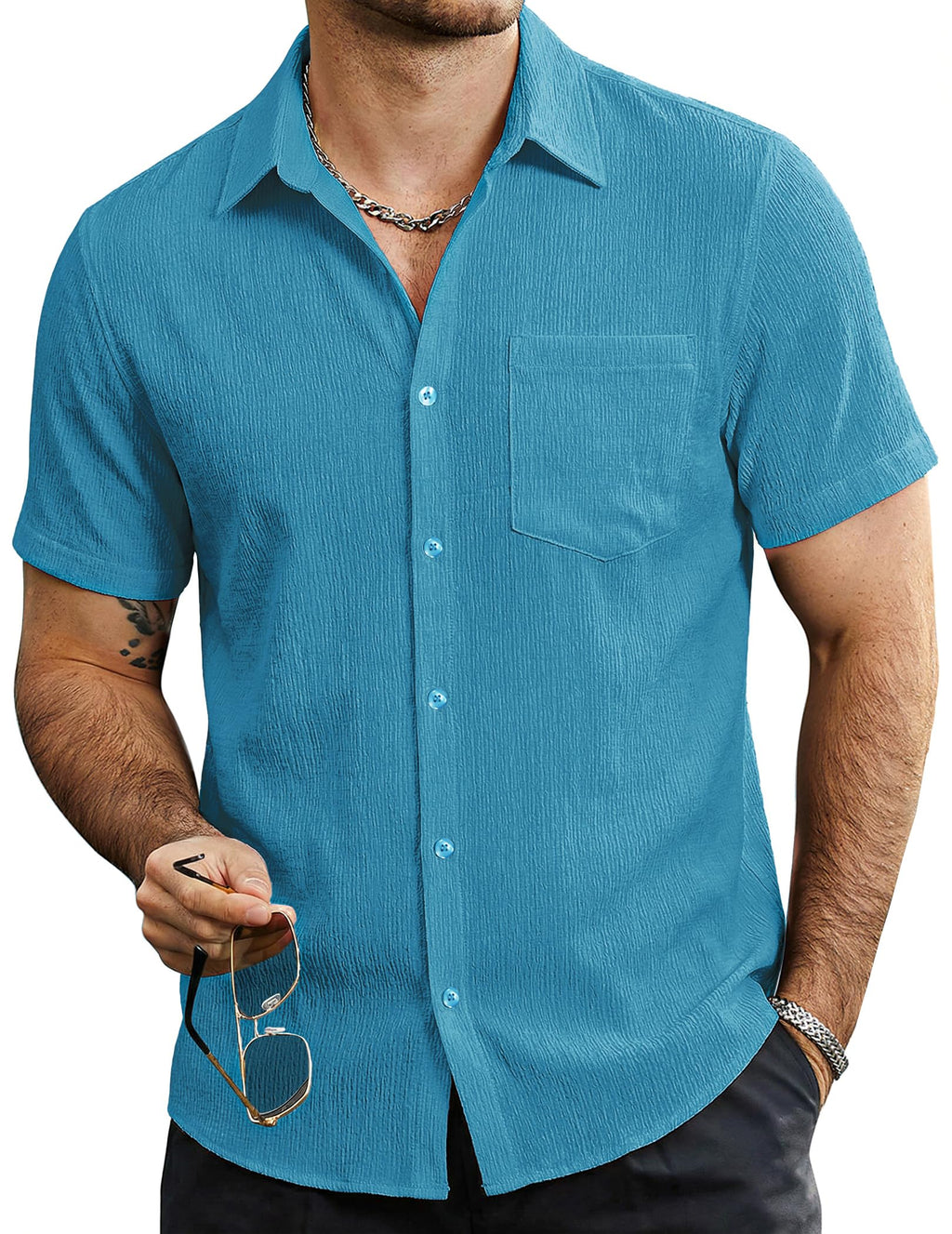 VATPAVE Mens Summer Striped Shirts Button Down Short Sleeve Vintage Beach Hawaiian Shirts with Pocket
