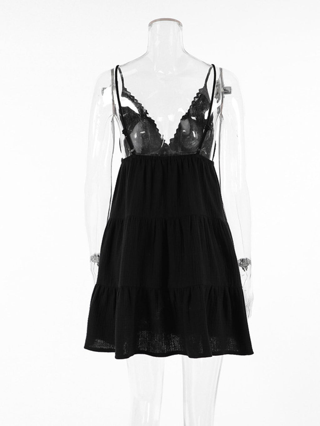 White V-Neck Tiered Mini Dress Sleeveless Cotton Summer Dress