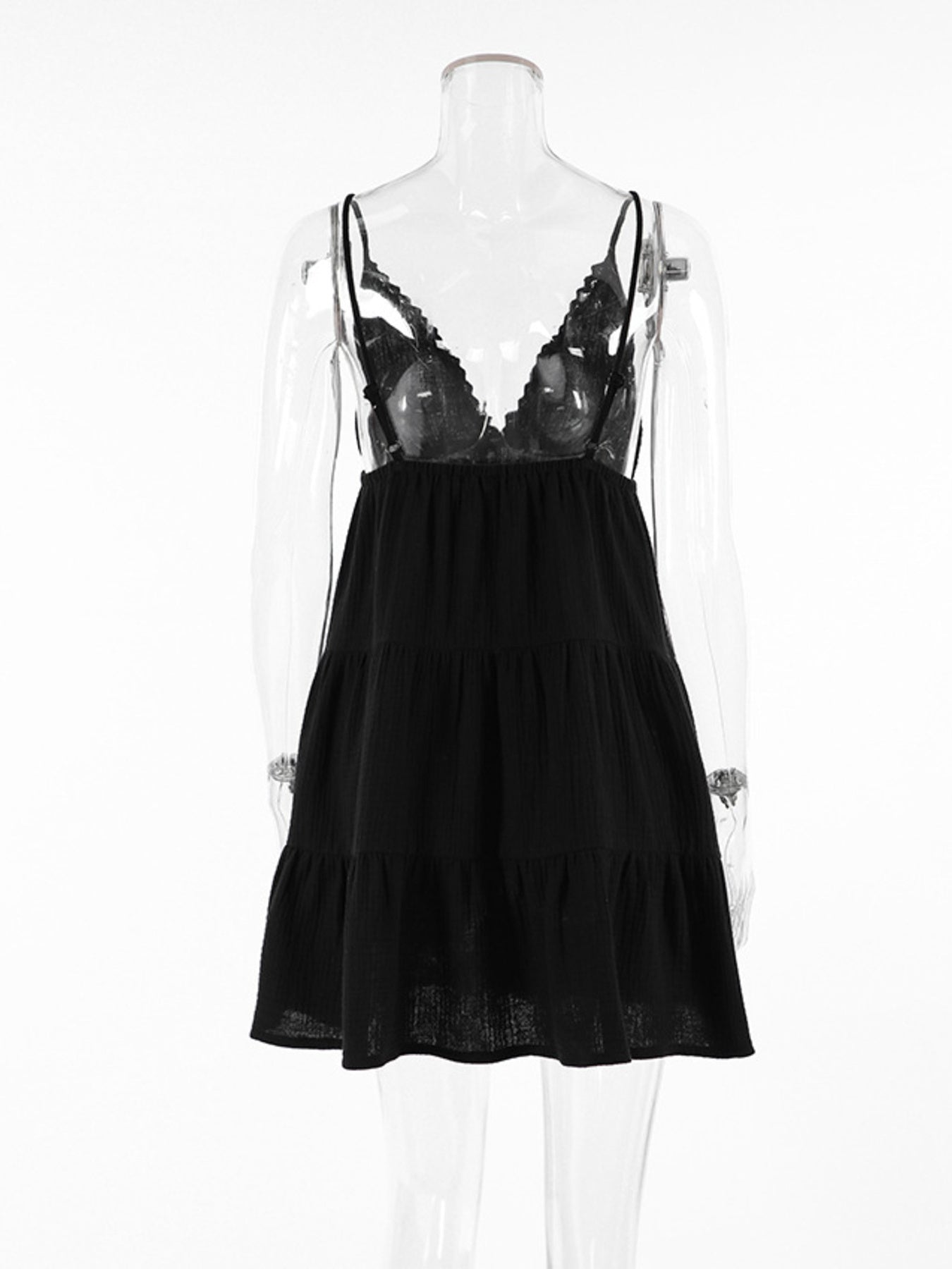White V-Neck Tiered Mini Dress Sleeveless Cotton Summer Dress