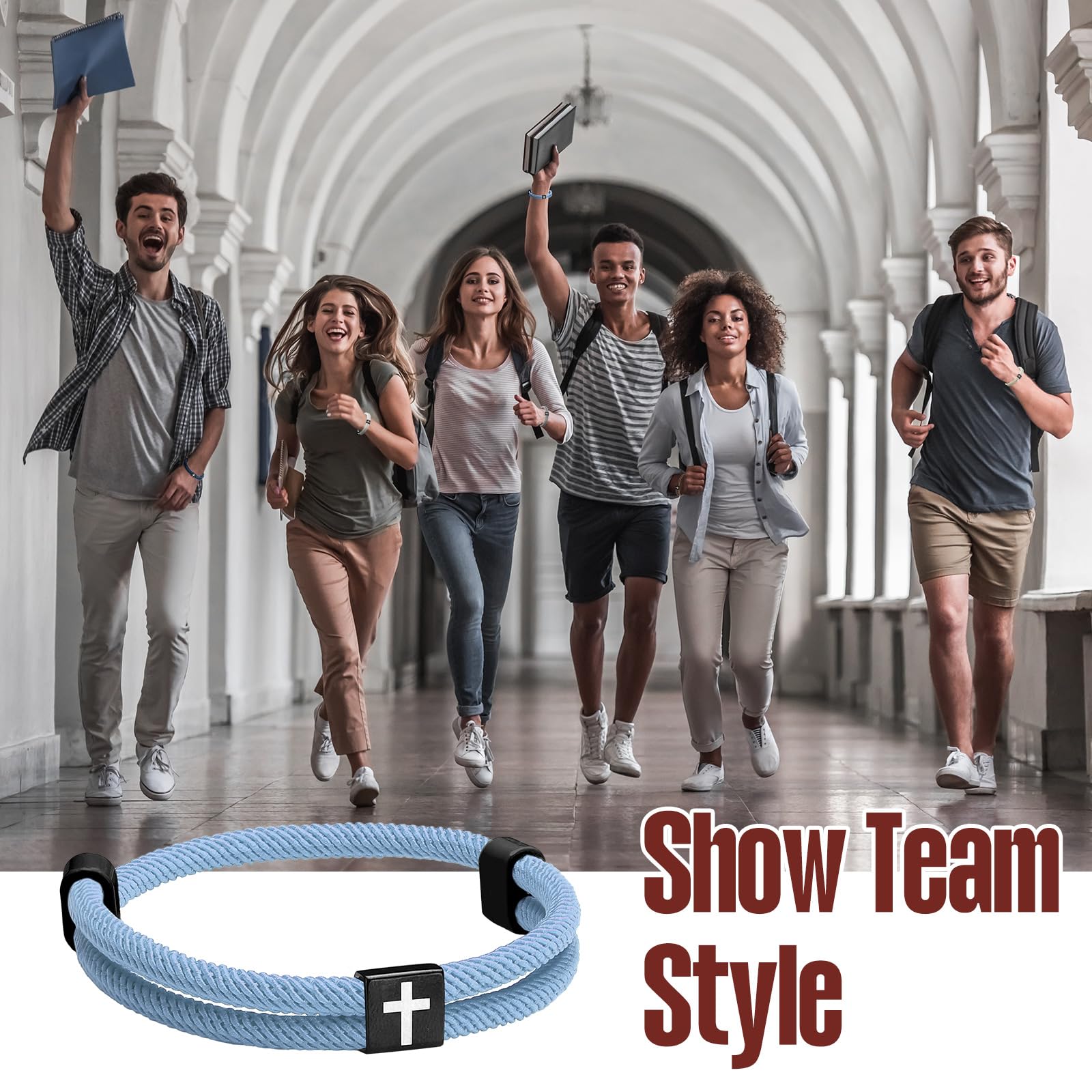 Landical 12 Pcs Braided Cross Bracelet for Men Women Christian Adjustable Rope Jesus Bracelets with Metal Knot Christian Baptism Gifts
