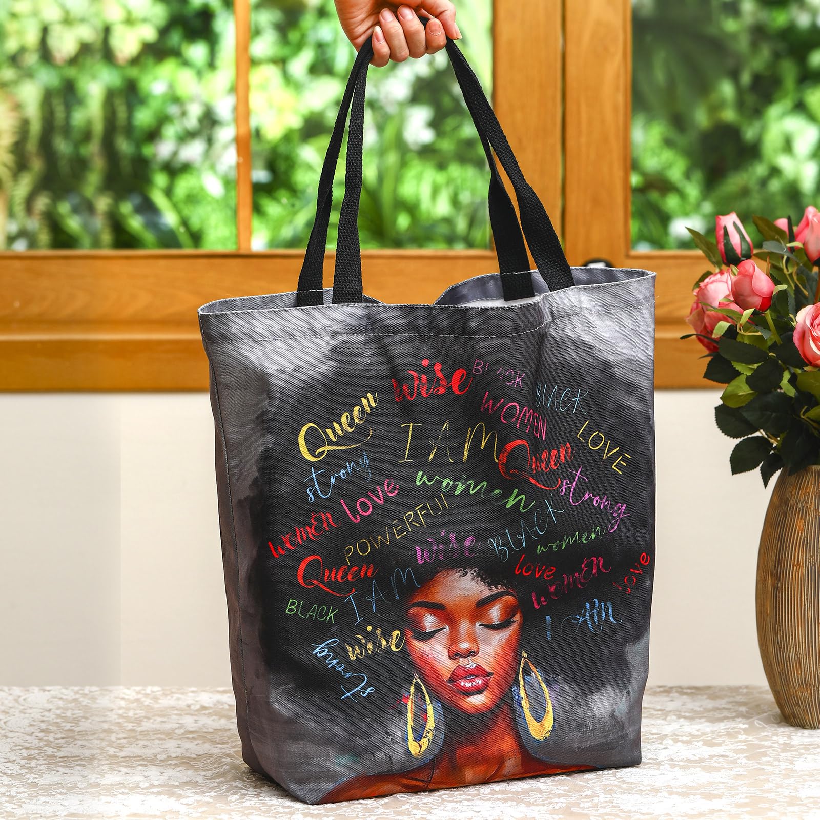 Silkfly 4 Pack African American Tote Bags for Black Women Girl Mother Day Shoulder Bag Afro Large Satchel Handbag Work Travel