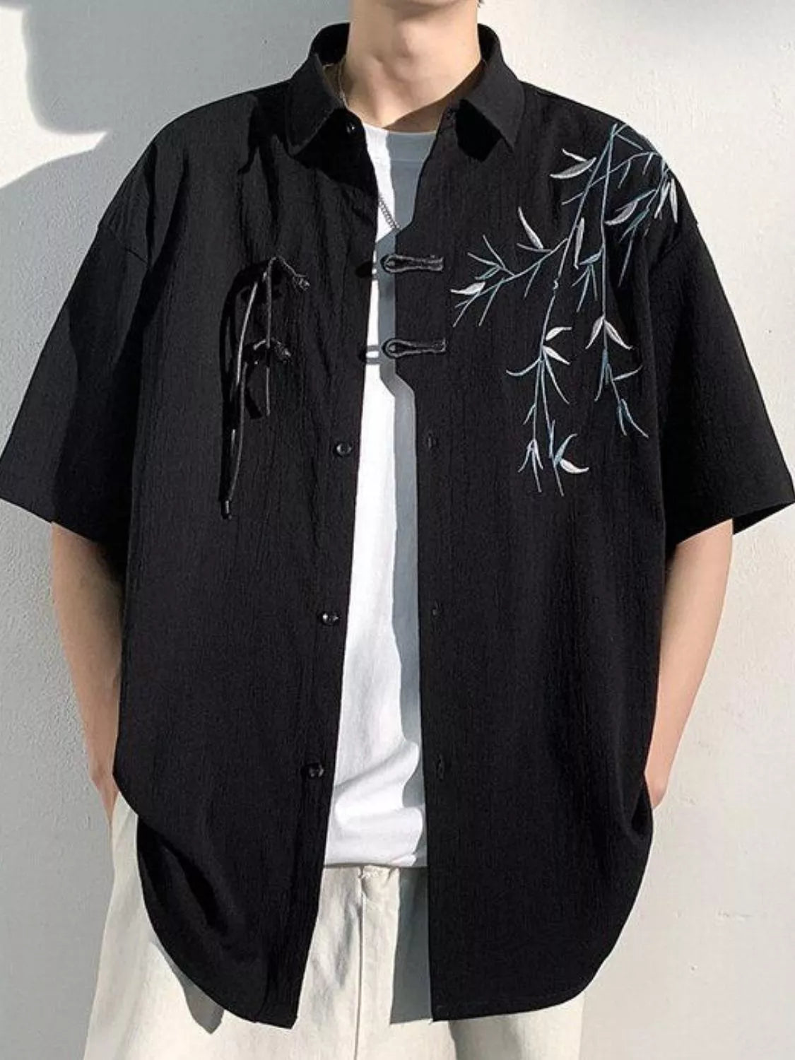 Men's Plus Size Casual Bamboo Print Half Sleeve Shirt