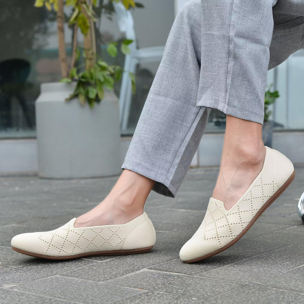 poemlady Women’s Ballet Flat Shoes Dress Shoes Knit Round Toe Slip On Ballerina Walking Flats Shoes for Woman Low Wedge Casual