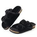 FITORY Womens Open Toe Slipper with Cozy Lining,Faux Rabbit Fur Cork Slide Sandals Size 6-11