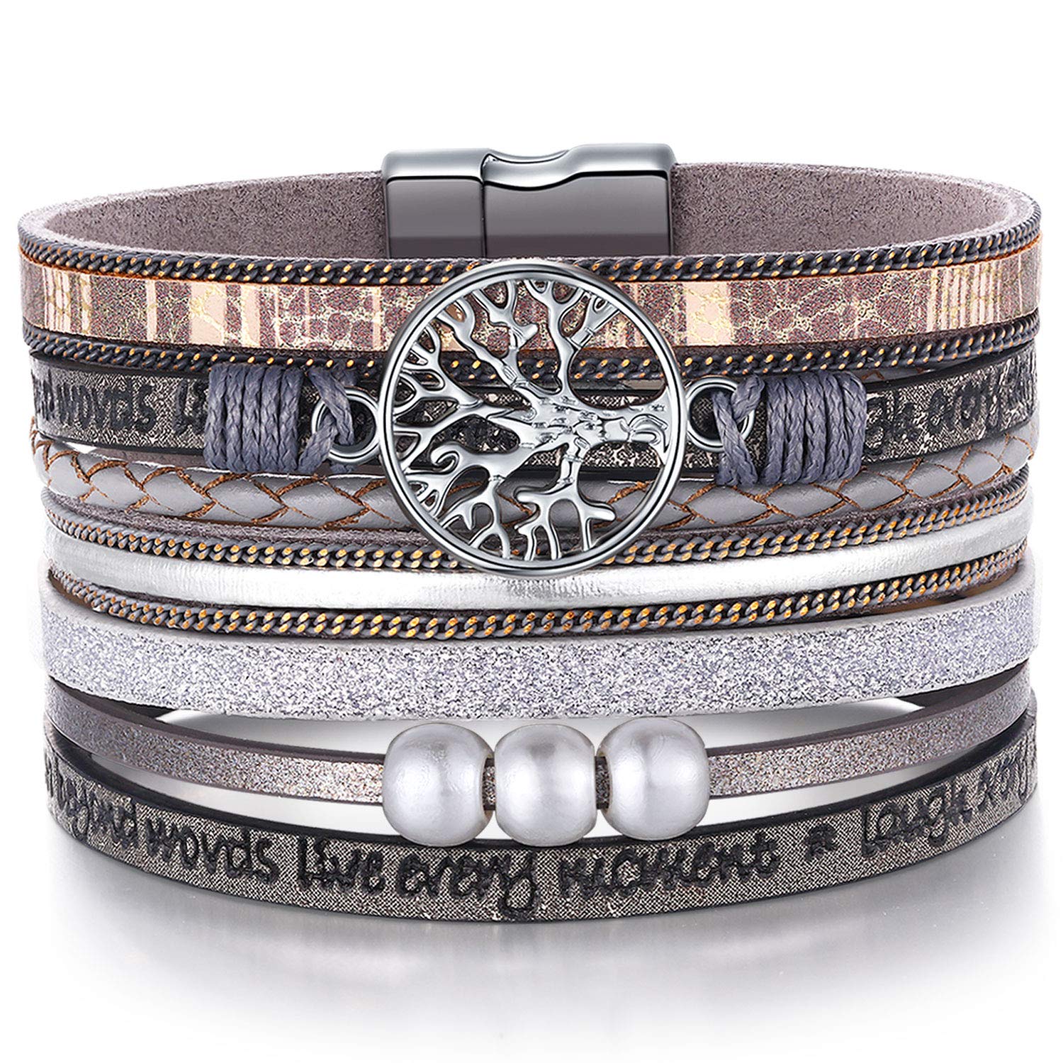 Desimtion Inspirational Tree of Life Boho Leather Wrap Bracelets for Women, Mothers Day Gifts for Mom Daughter, Bohemian Jewelry for Women Teen Girls